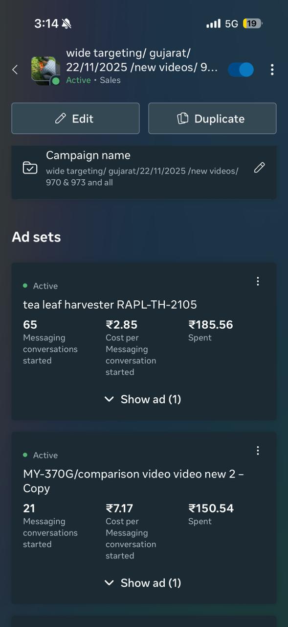 Meta Ads dashboard — ₹2.85 CPL